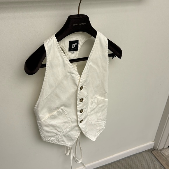 Rare mens vintage 90s D2 back open no collar vest made in Italy S
